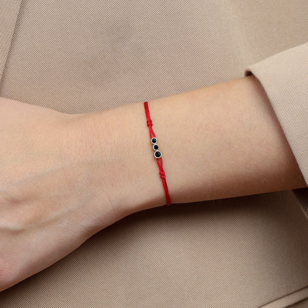 A Mother's Love Diamond Bracelet - Red String [Black Diamonds / 14 Karat Gold] - 1 Large Black Diamond + 1 Small Diamond