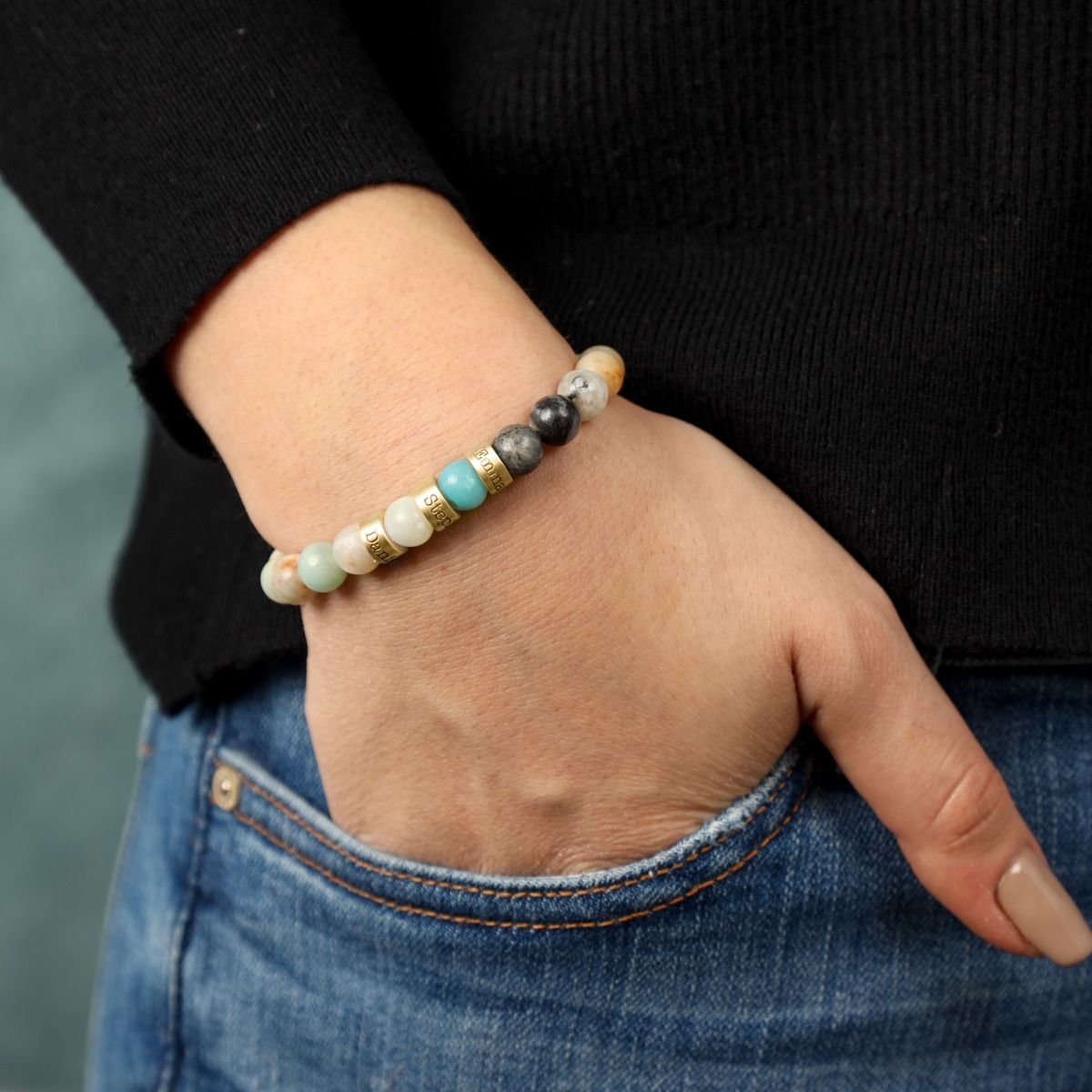 Unforgettable Amazonite Name Bracelet [18K Gold Vermeil]