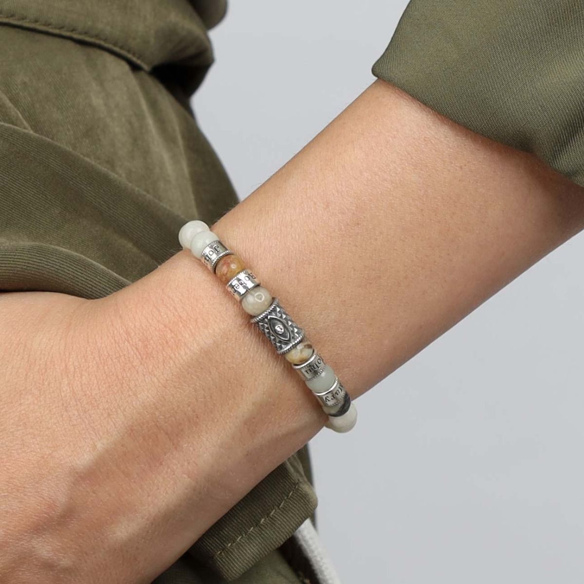 Amazonite Evil Eye Women Name Bracelet [Sterling Silver]