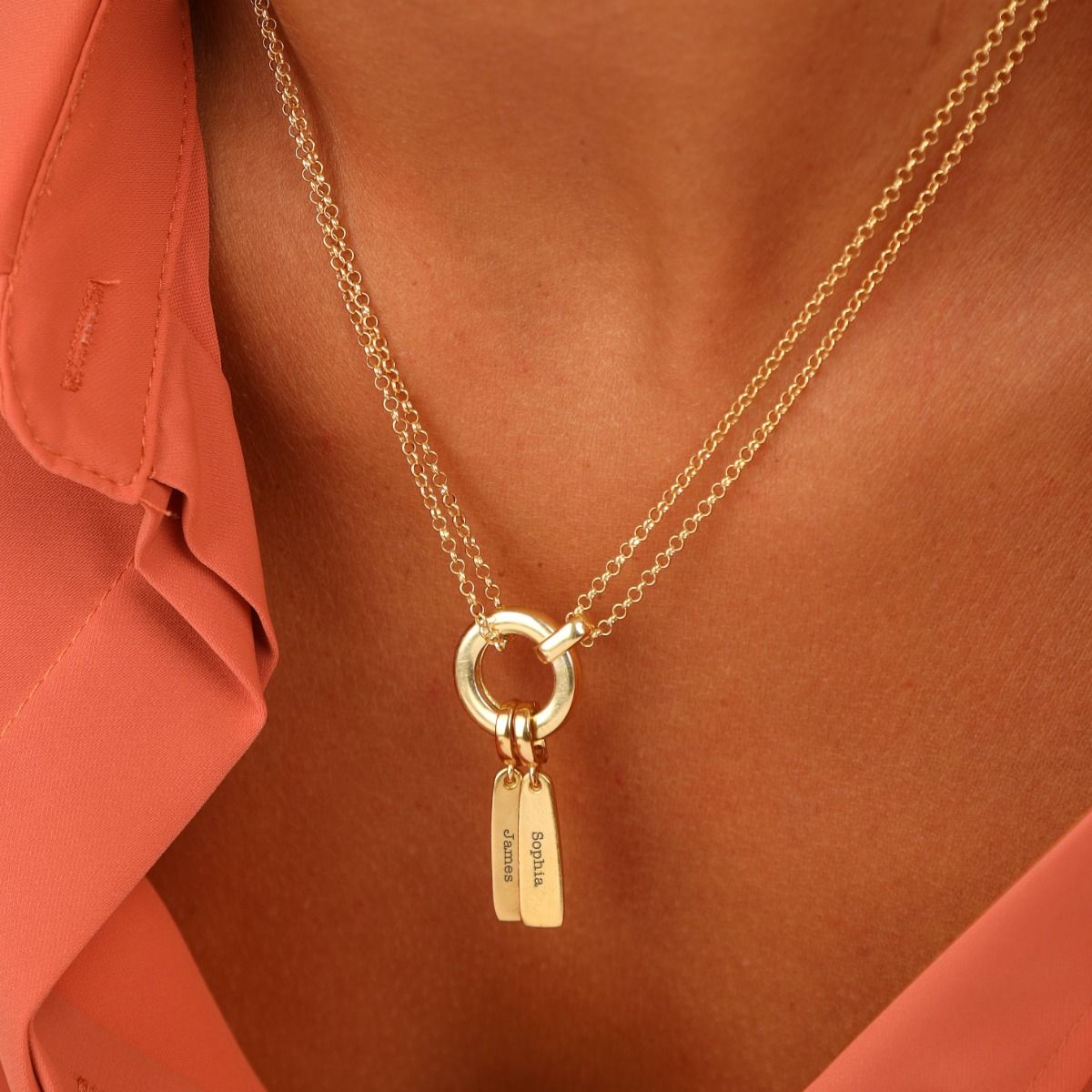 Collier Anna à Double Couche [Plaqué Or 18ct] - avec Charms Gravés