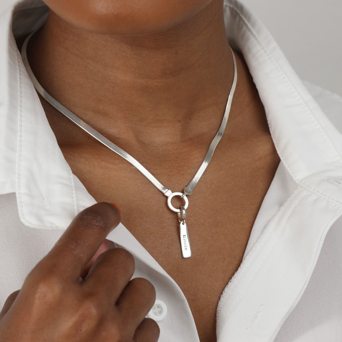 Arya Herringbone Necklace [Sterling Silver] - with Names