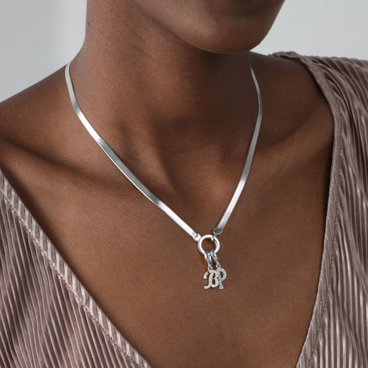 Arya Herringbone Necklace [Sterling Silver] - with Initials