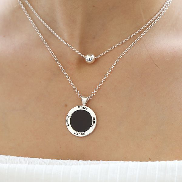 Black Onyx Stone Custom Name Necklace (Silver) Talisa Jewelry