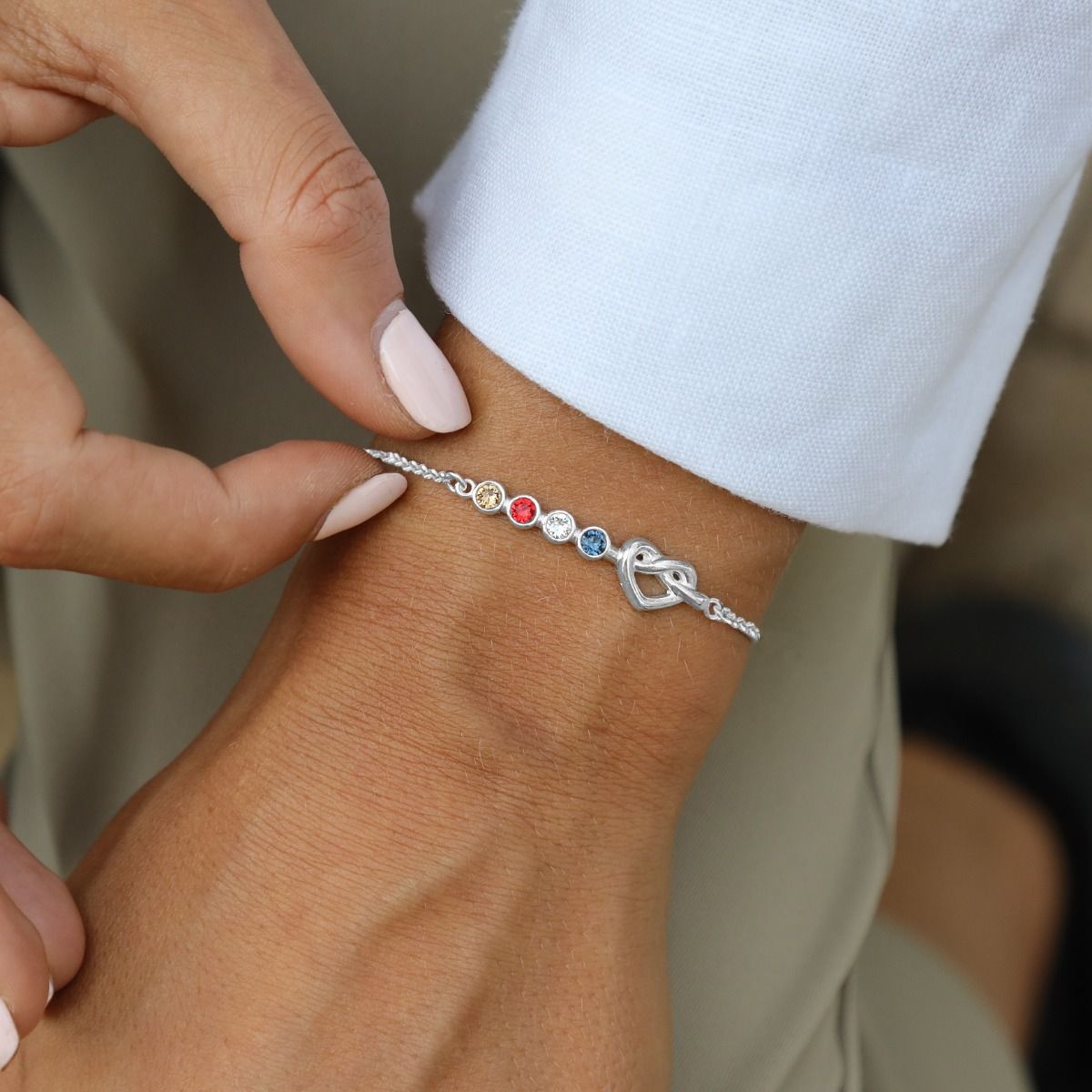 Birthstone Bracelet for Mom - Talisa - Silver Heart Bracelet