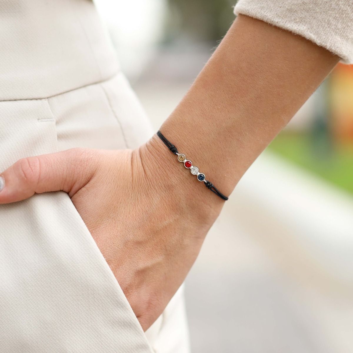 Talisa Stars Birthstone Bracelet - Black String [Sterling Silver]