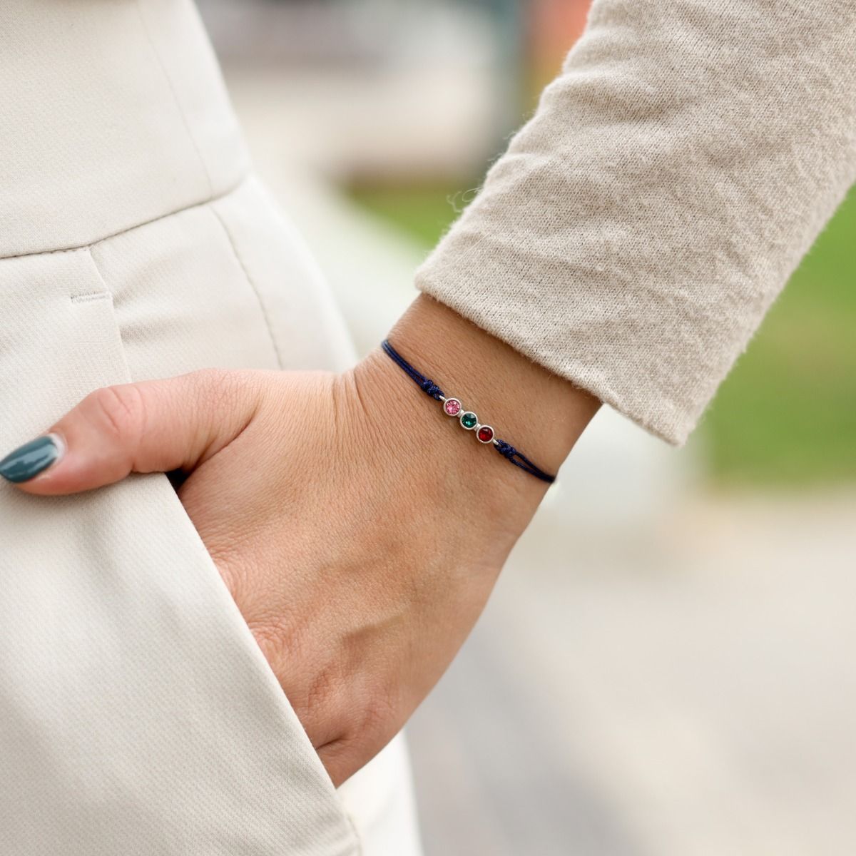 Talisa Stars Birthstone Bracelet - Blue String [Sterling Silver]