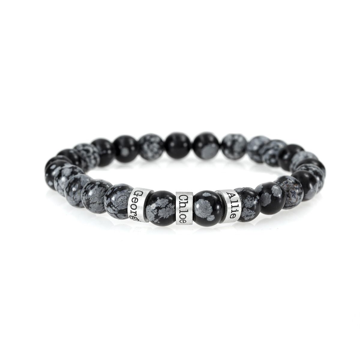 Schneeflocken Obsidian Armband mit Gravur [Sterlingsilber]