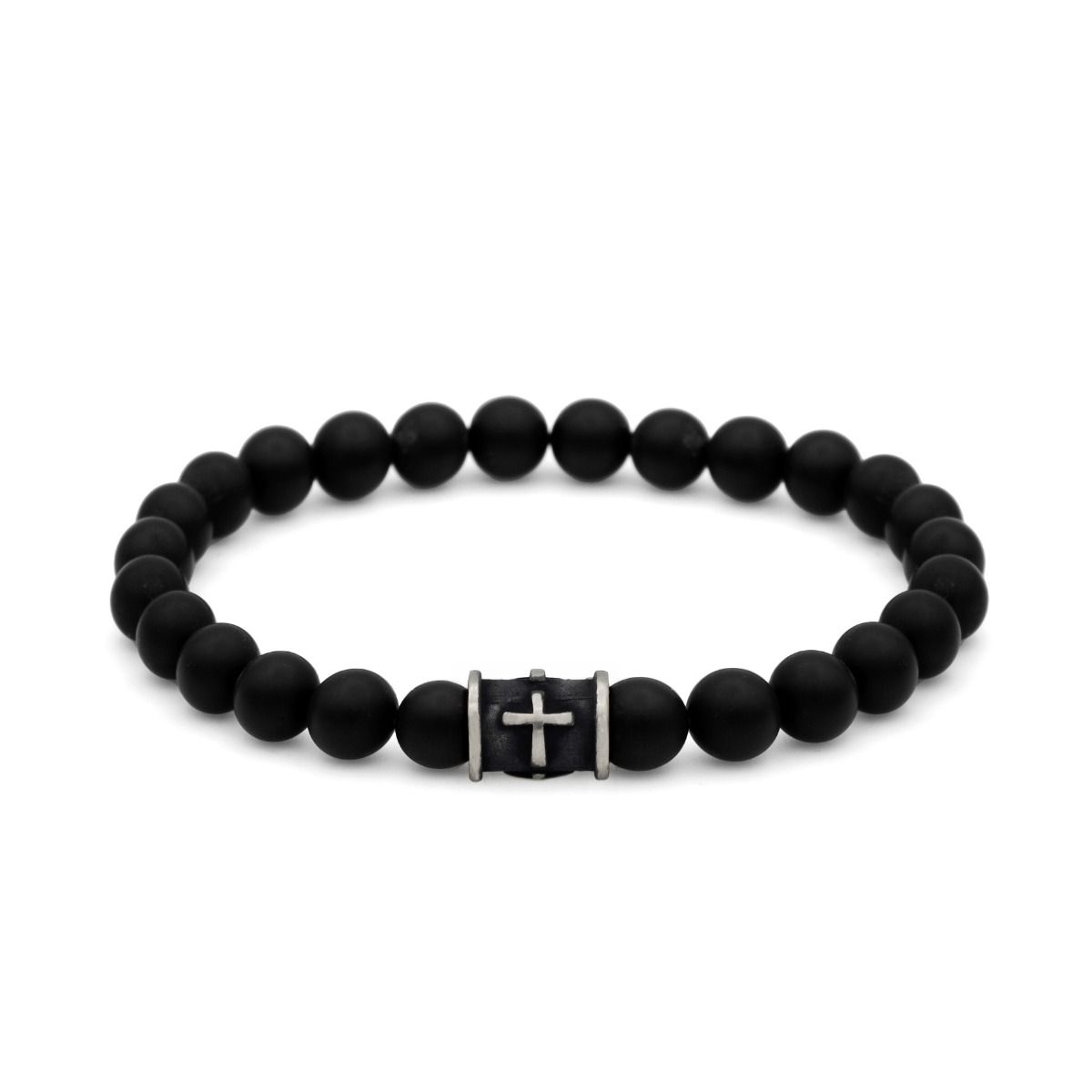 Black Cross Men Bracelet Onyx Stones (Silver) Men Jewelry