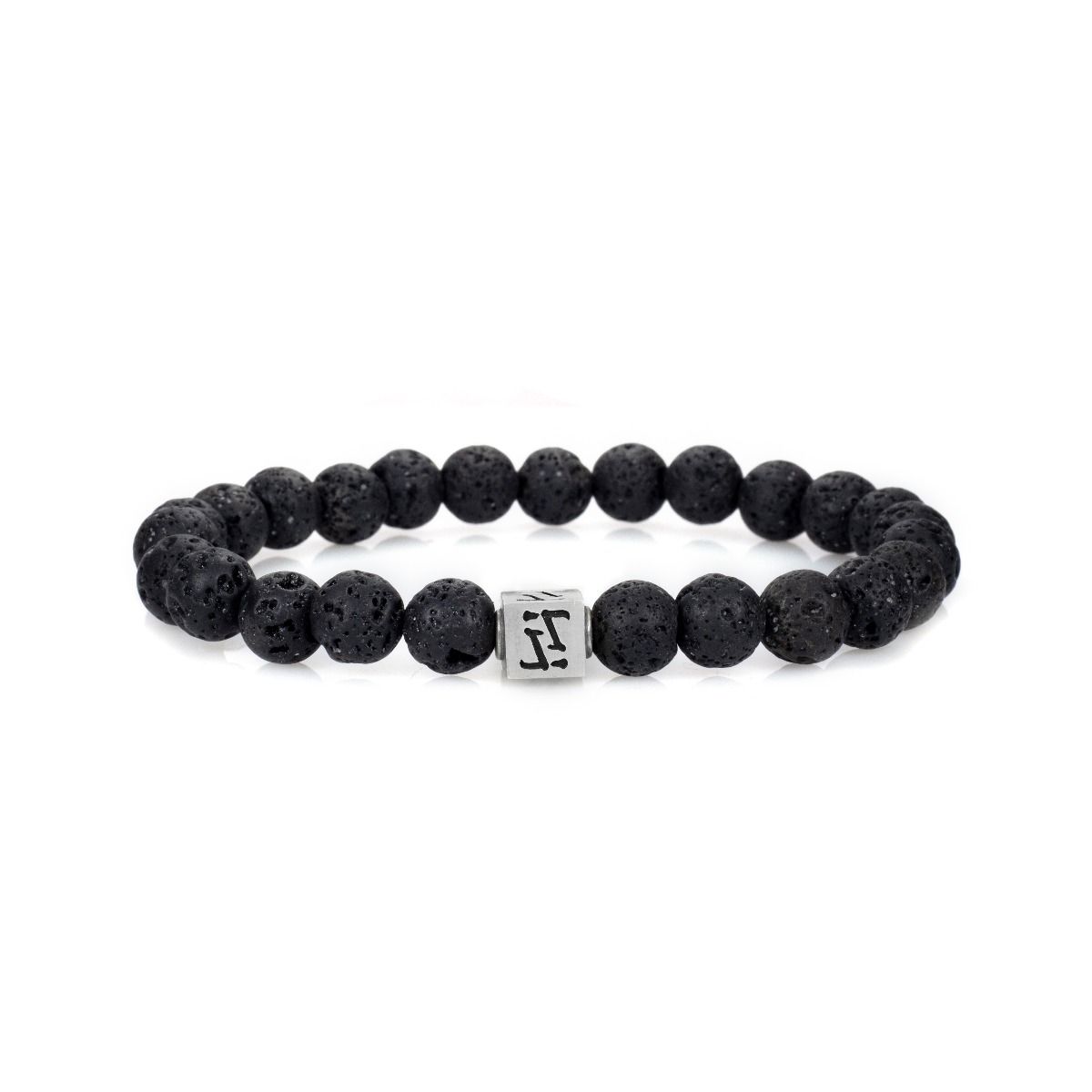 Signatur Armband aus Schwarzem Lavastein für Herren - Sterlingsilber