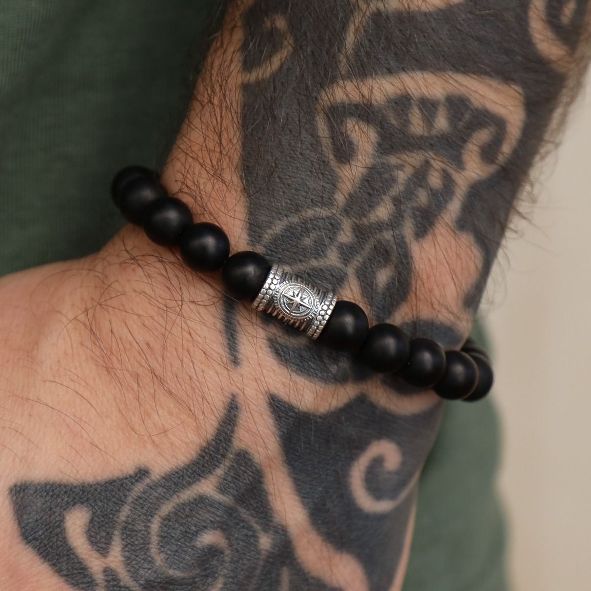 Black Onyx Compass Men Bracelet 