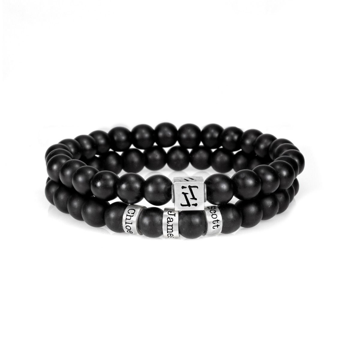 Black Onyx Men Name Bracelet with a Classic Pair