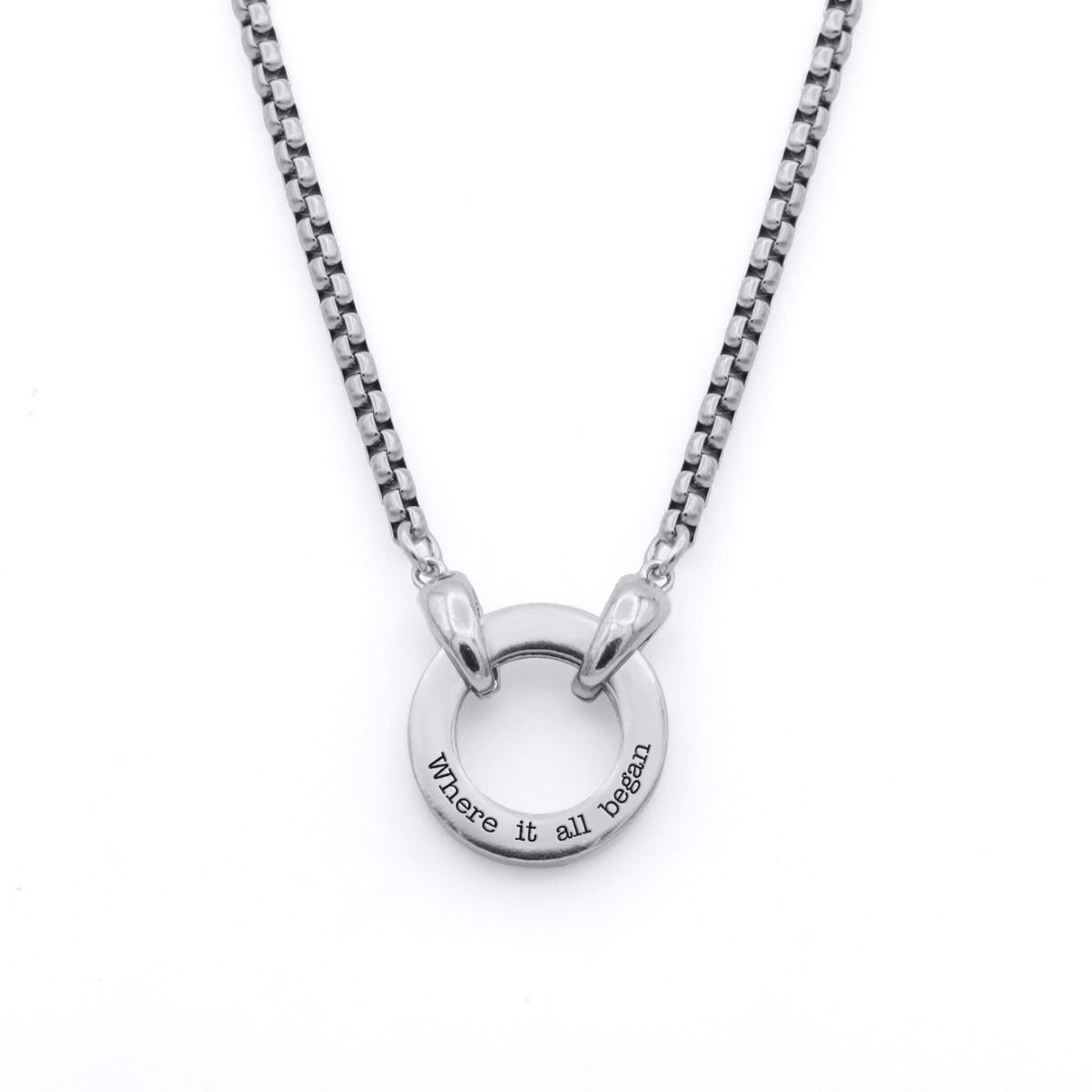 Message Circle Pendant - Box Chain Necklace in Silver by Talisa