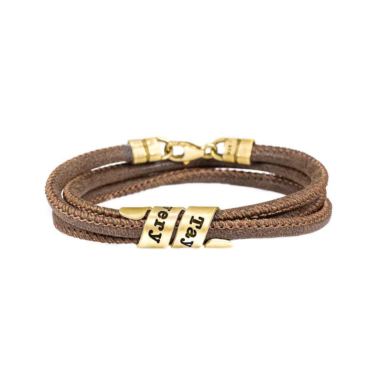 Family Name Bracelet For Women - Gold Plated [Brown Suede]