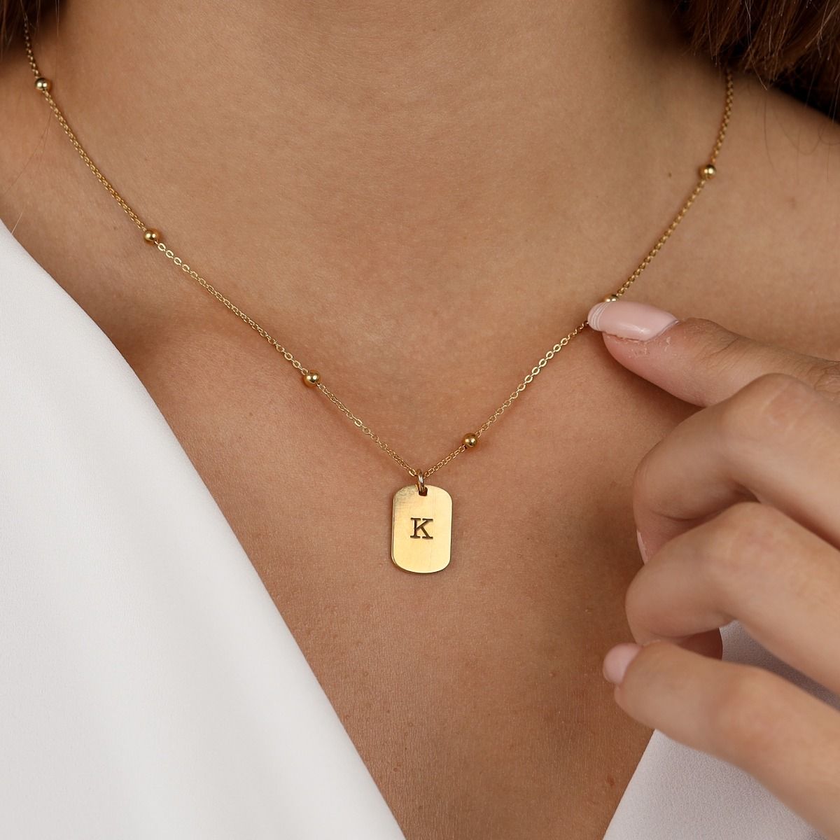 Collier Plaque Étoilé avec Initiales [Plaqué Or 18ct]