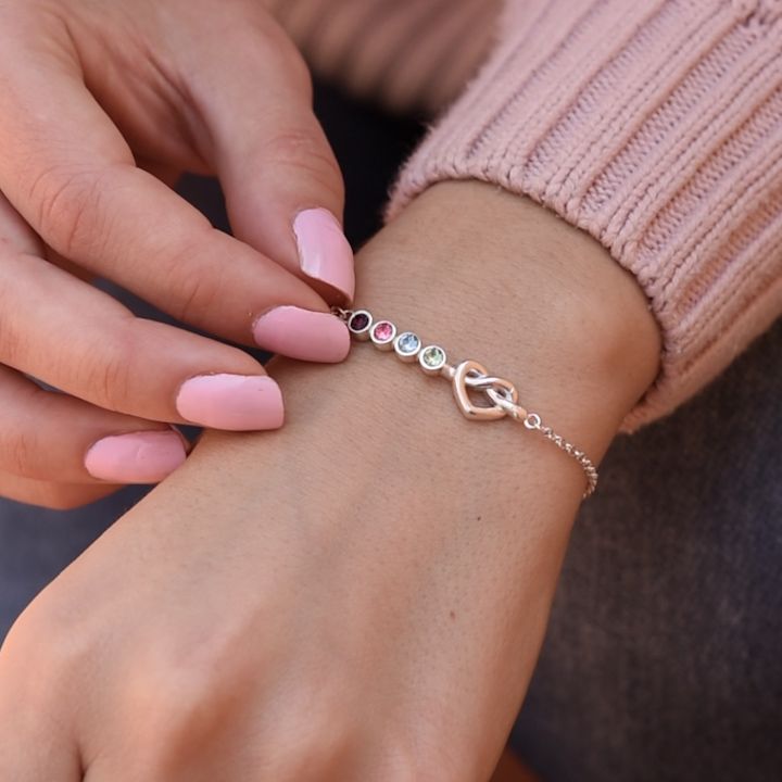 Birthstone Bracelet for Mom - Talisa - Silver Heart Bracelet