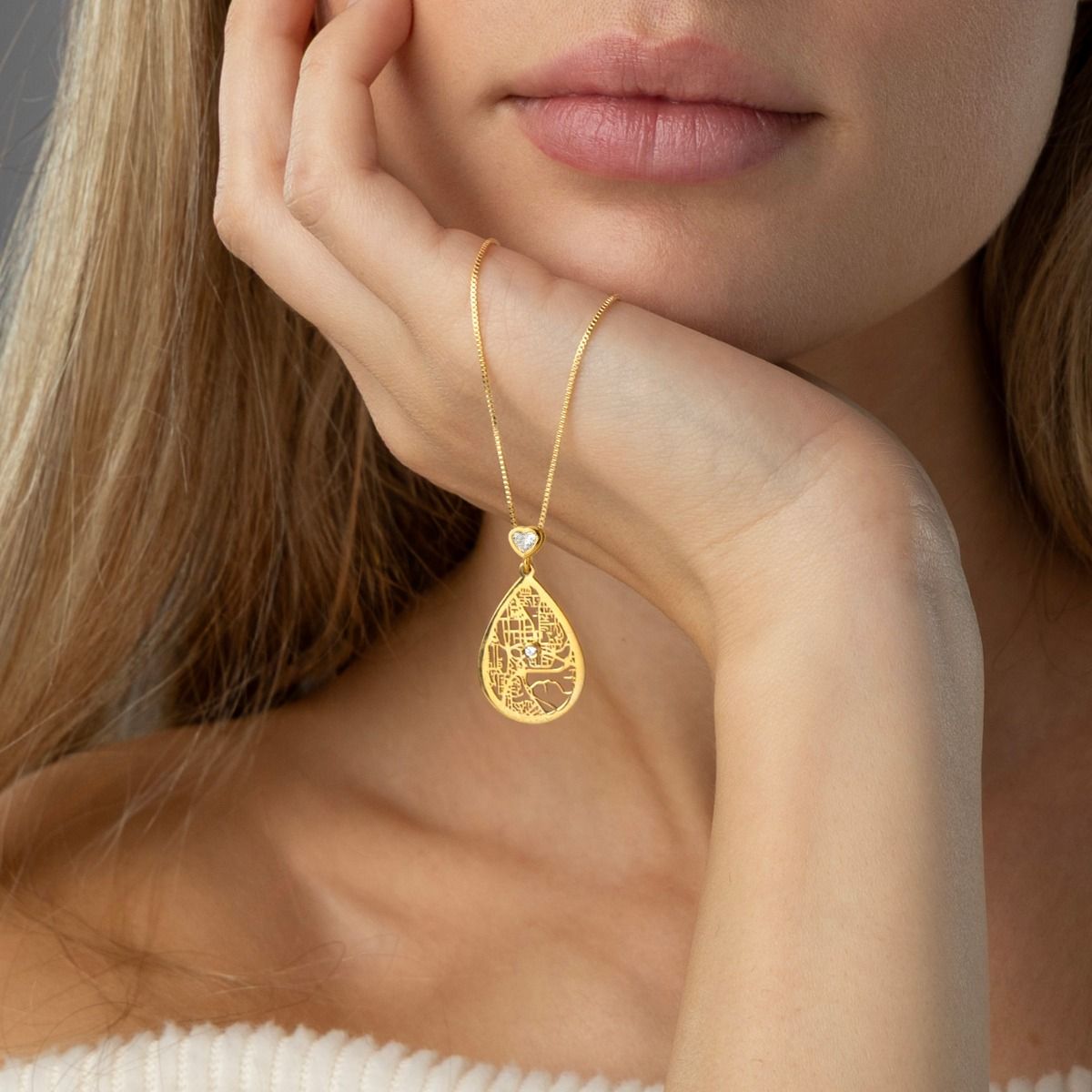 Cherished Spot Map Necklace with Heart Diamond [18K Gold Vermeil]