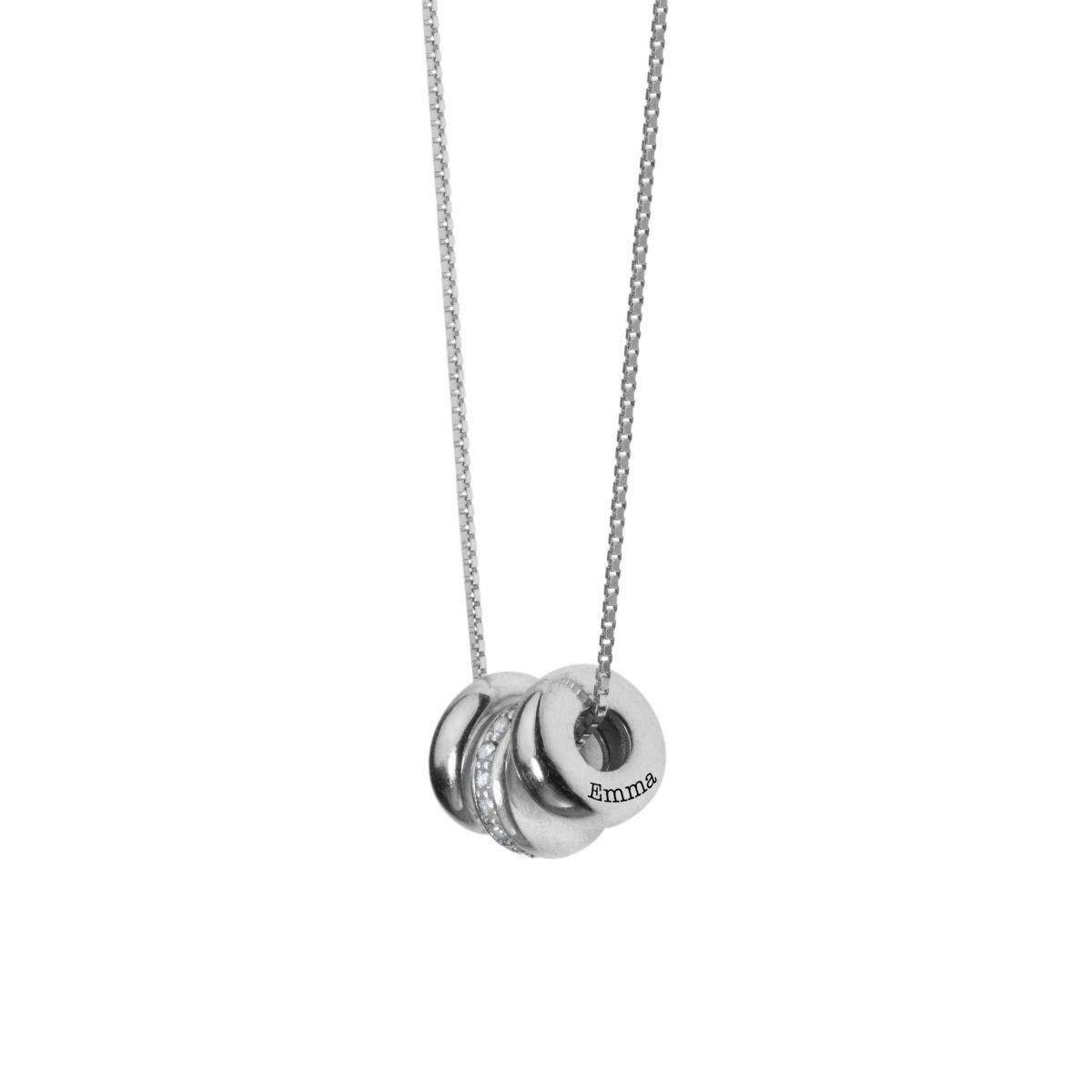 Family Charms Name Necklace - White Crystals [Sterling Silver]