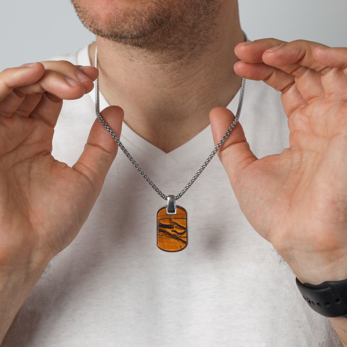 Tiger Eye Men's Dog Tag Necklace - Cool Necklaces for Men - Talisa