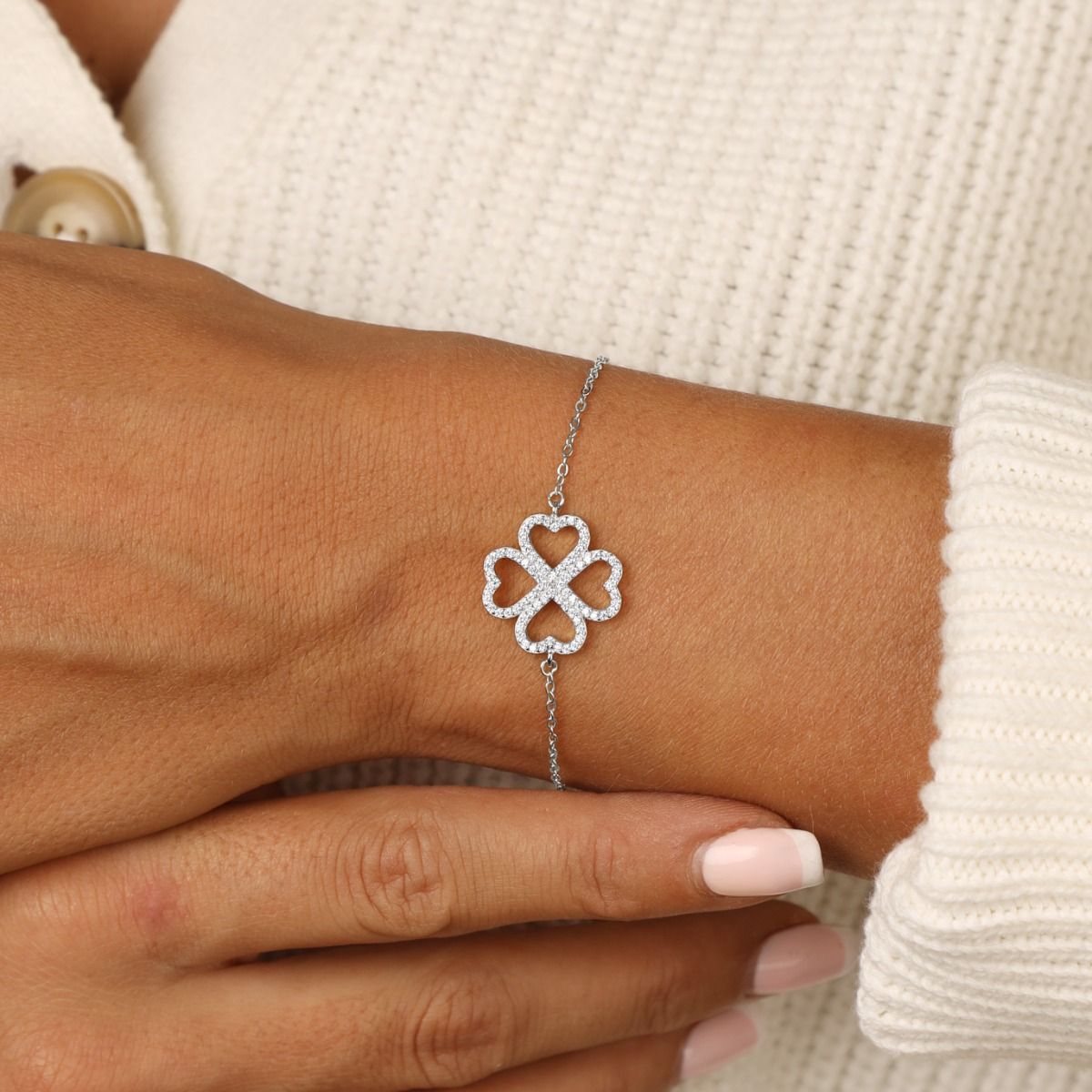 Clover Bracelet in Silver by Talisa - Heart Bracelet Crystal