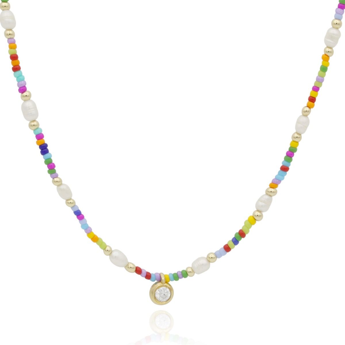 Colorful Pearl Diamond Necklace - Gold Necklaces For Women