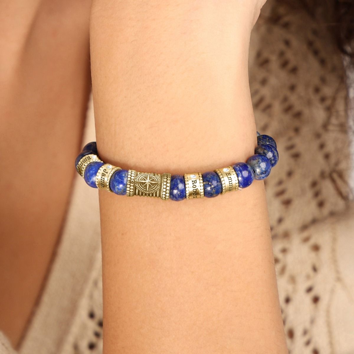 Compass Diamond Name Bracelet - Lapis Lazuli [18K Gold Vermeil]