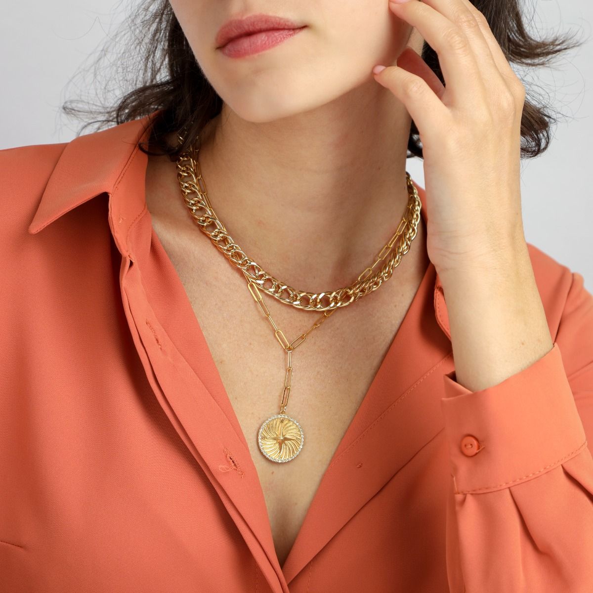 Medallion Necklace - 18K gold Compass Pendant by Talisa