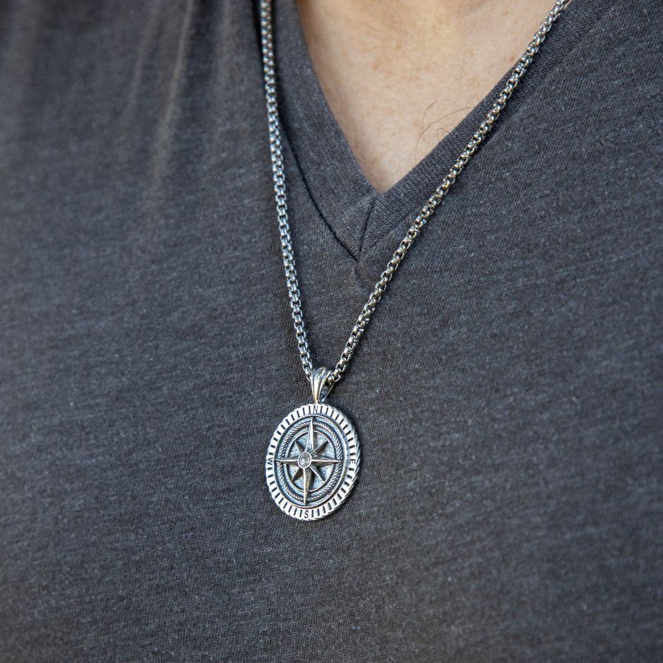 Compass Necklace Mens Pendants Australia COMPASS BOX CHAIN NECKLACE