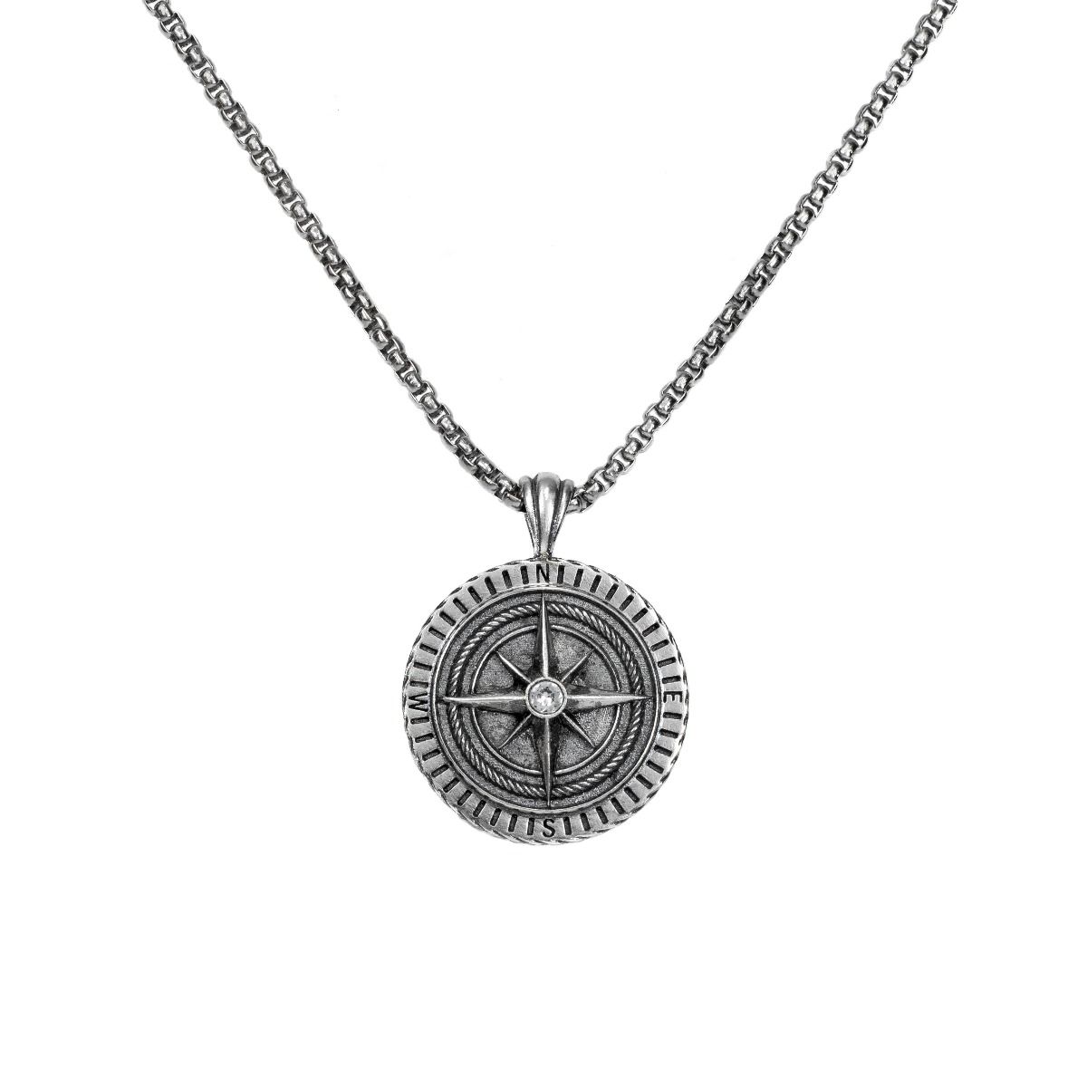 Collier Boussole Famille Gravé pour Homme - Argent 925