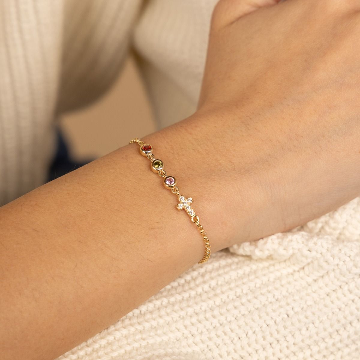 Enchanted Stars Birthstone Bracelet with Cross Charm [18K Gold Plated]
