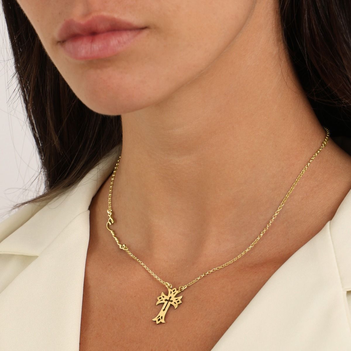 Cross Necklace for Women Custom Name Necklace Plated in Gold by