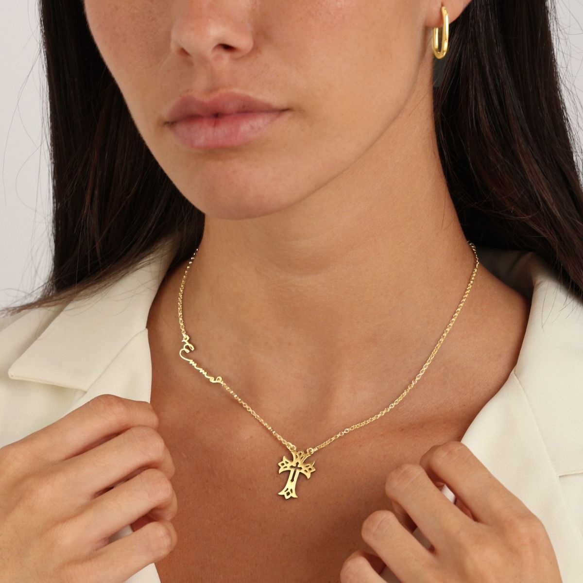 Cross Signature Name Necklace [18K Gold Plated]