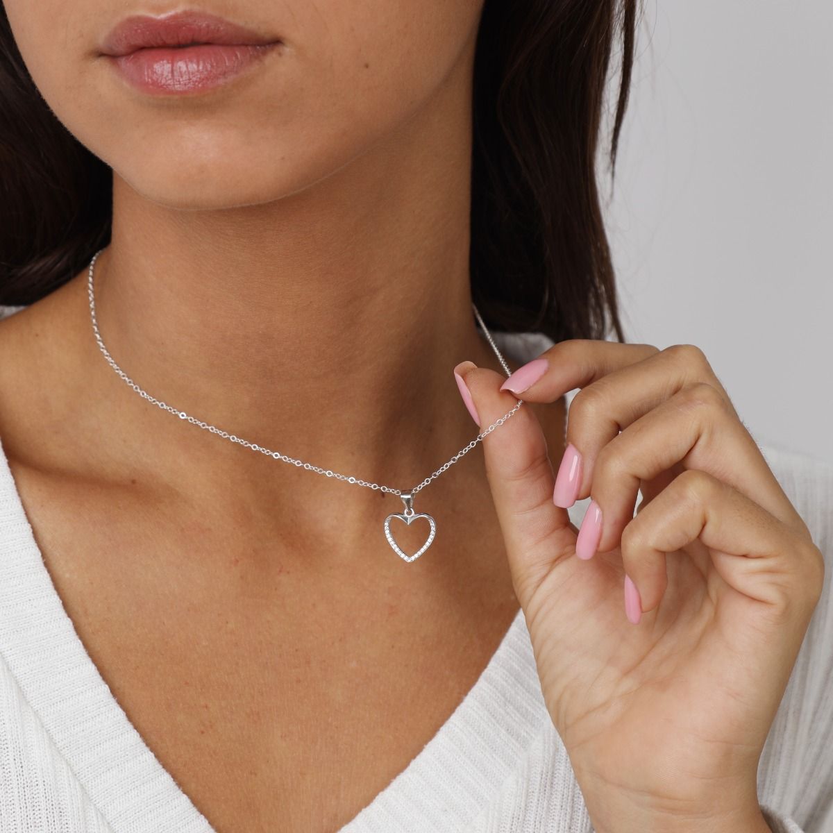 ●TATIANA● Silver 925 Smiley Cubic Heart Necklace NZ2091 50 Crystal Heart Pendant Necklace ( Silver) by Talisa - Unique