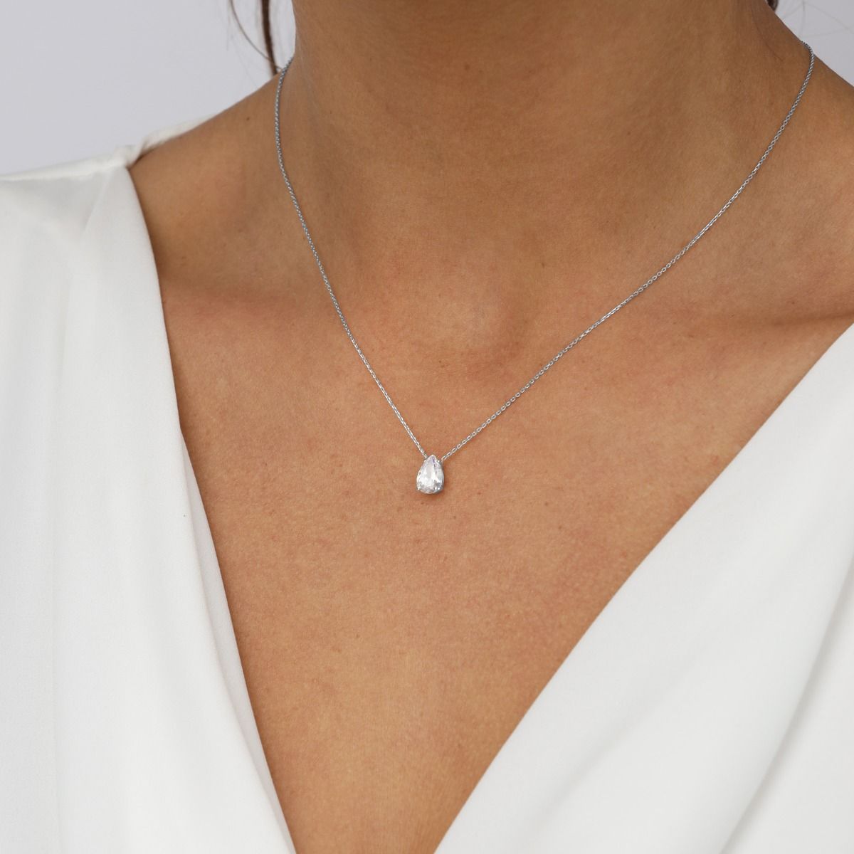 Crystal Teardrop Necklace [Sterling Silver]