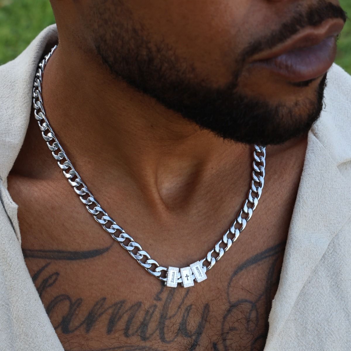 Cuban Link Chain with Names Iced Out Cross Cuban Link Chain by