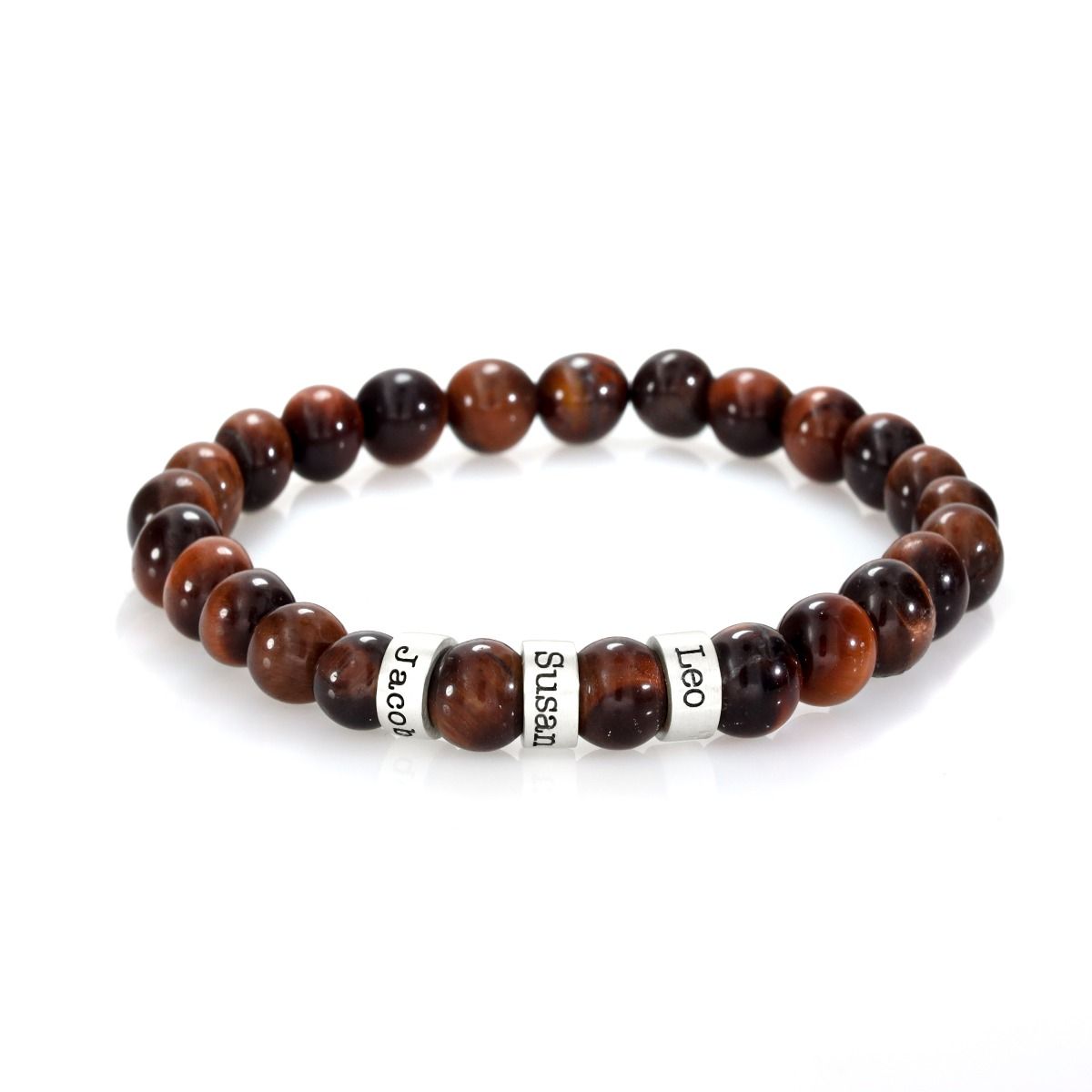 Cool Tiger Eye Men Bracelet with Engraved Silver Charms
