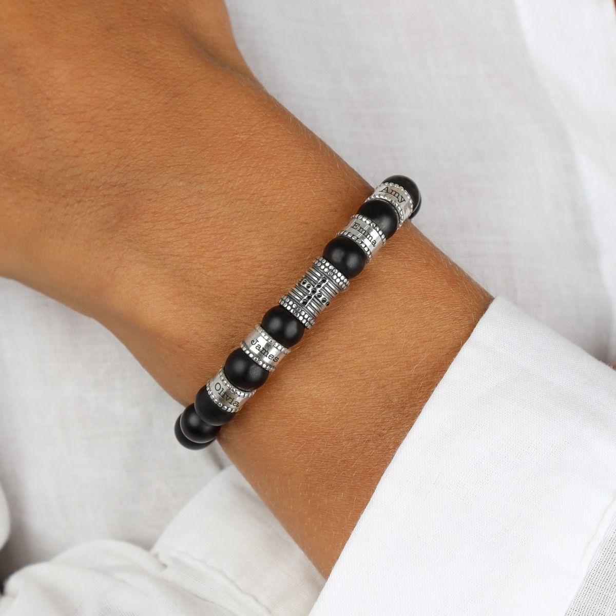 Diamond Cross Bracelet With Black Onyx Stones [Sterling Silver]