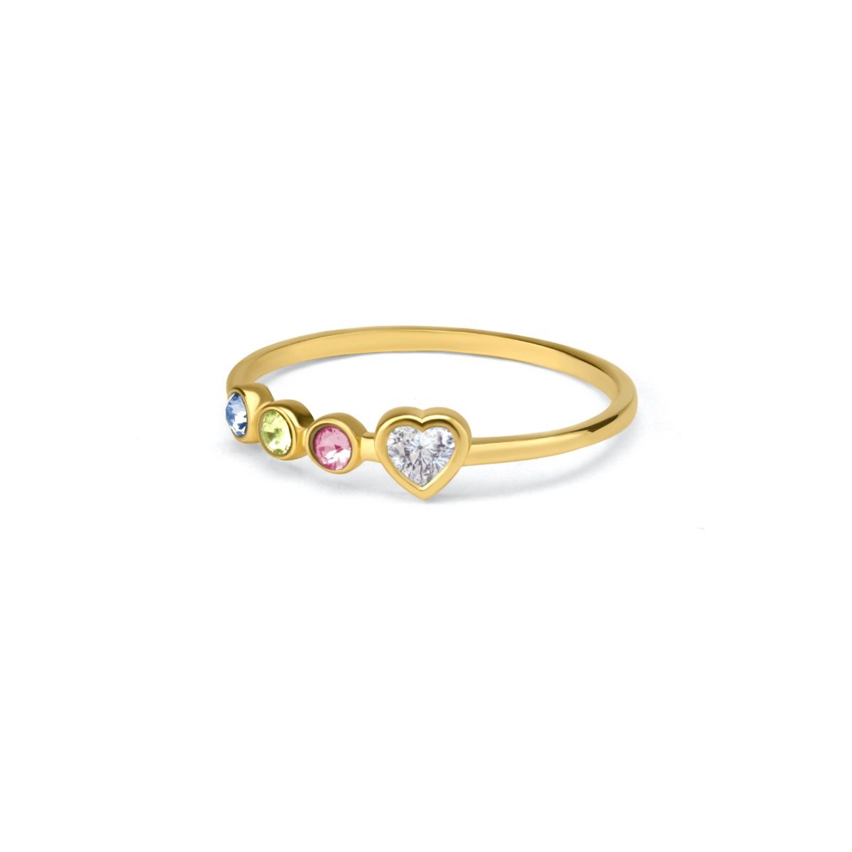 18K Gold Birthstone Ring Diamond Heart Gift