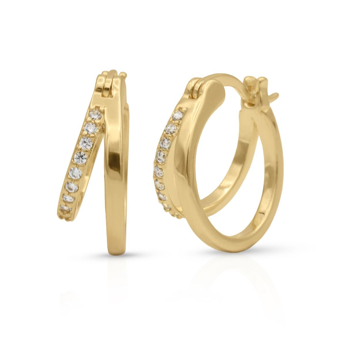 Double Hoop Pave Earrings [18K Gold Vermeil]