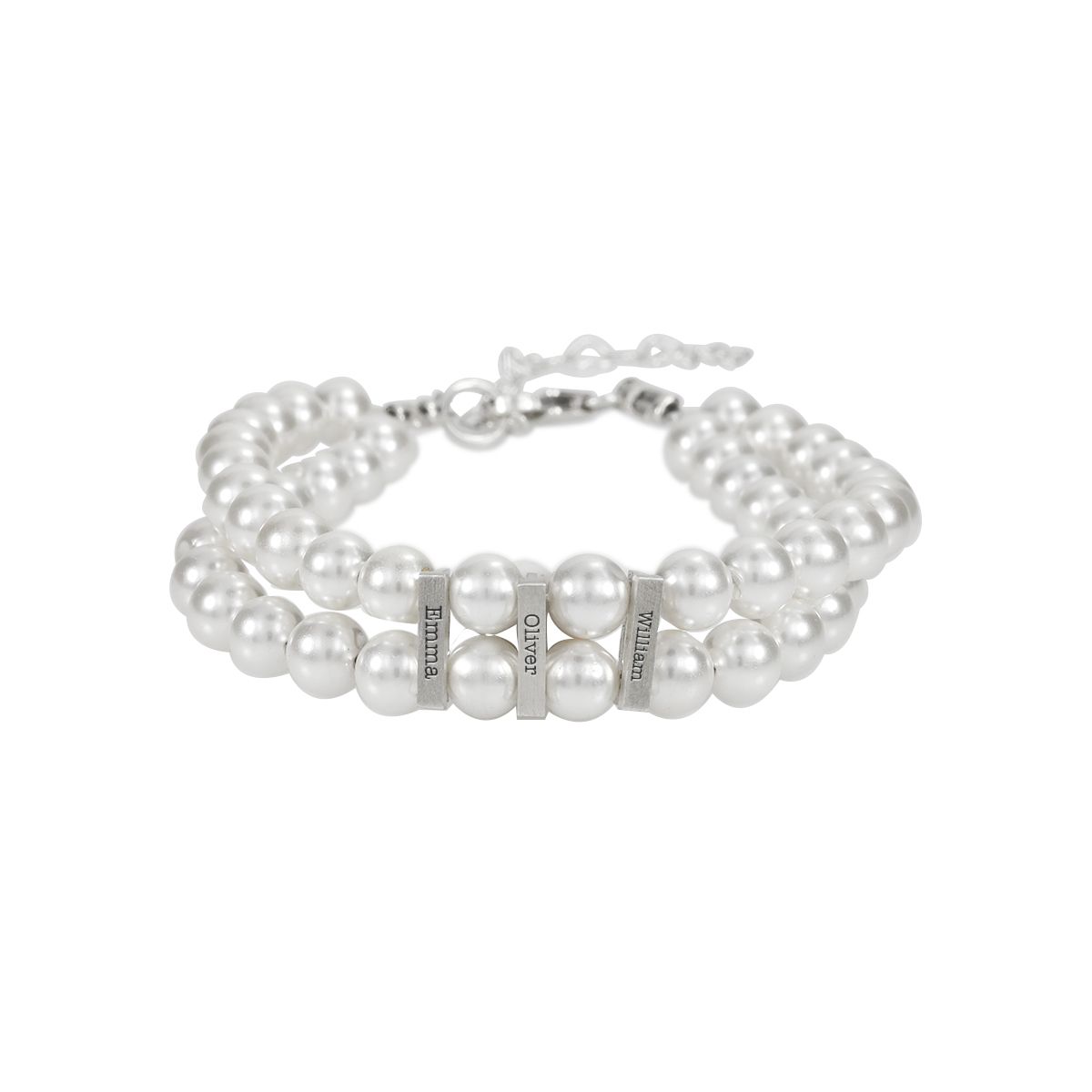 Bracciale Sovrapposto con Duo di Perle e Nome [Argento 925]