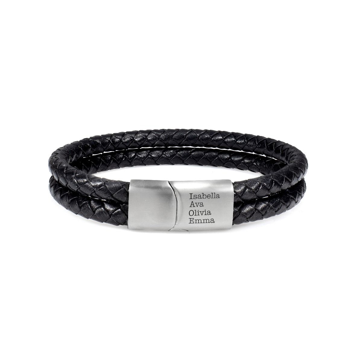 Herrenarmband mit graviertem Magnet und zwei Riemen in Schwarz