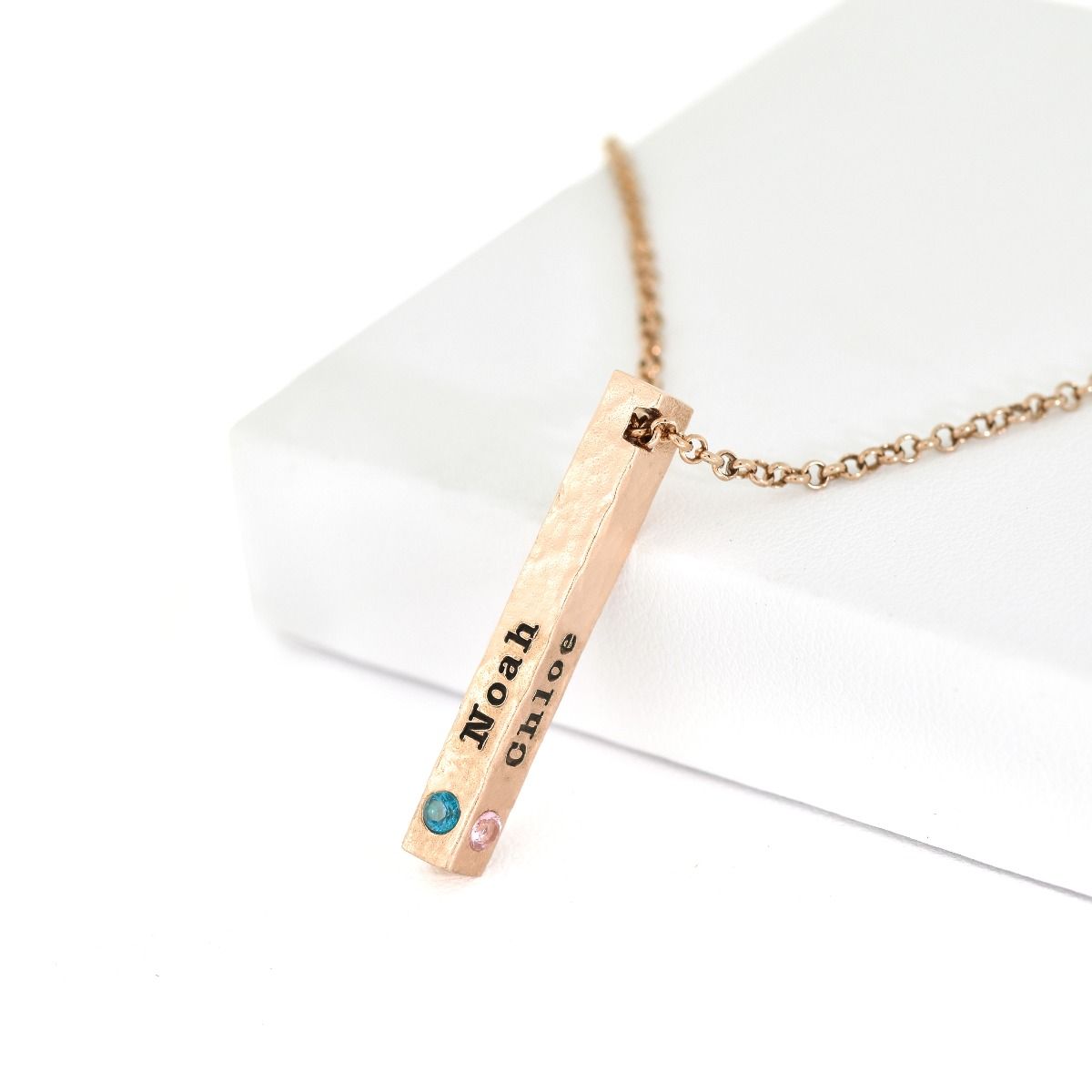 Talisa Bar Birthstone Necklace [18K Rose Gold Plated - Hammered]