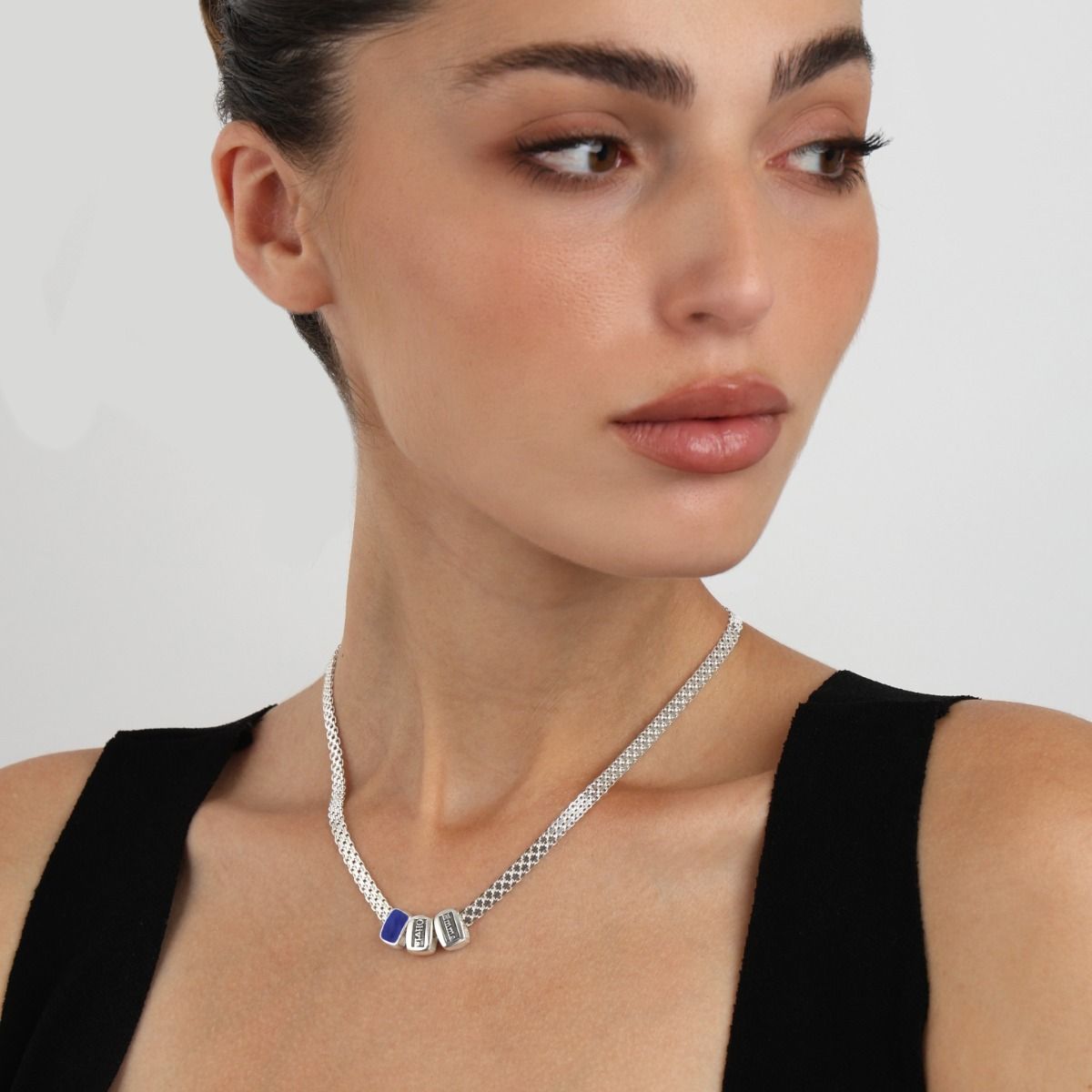 Emily Name Necklace with Blue Charm Sterling Silver Name