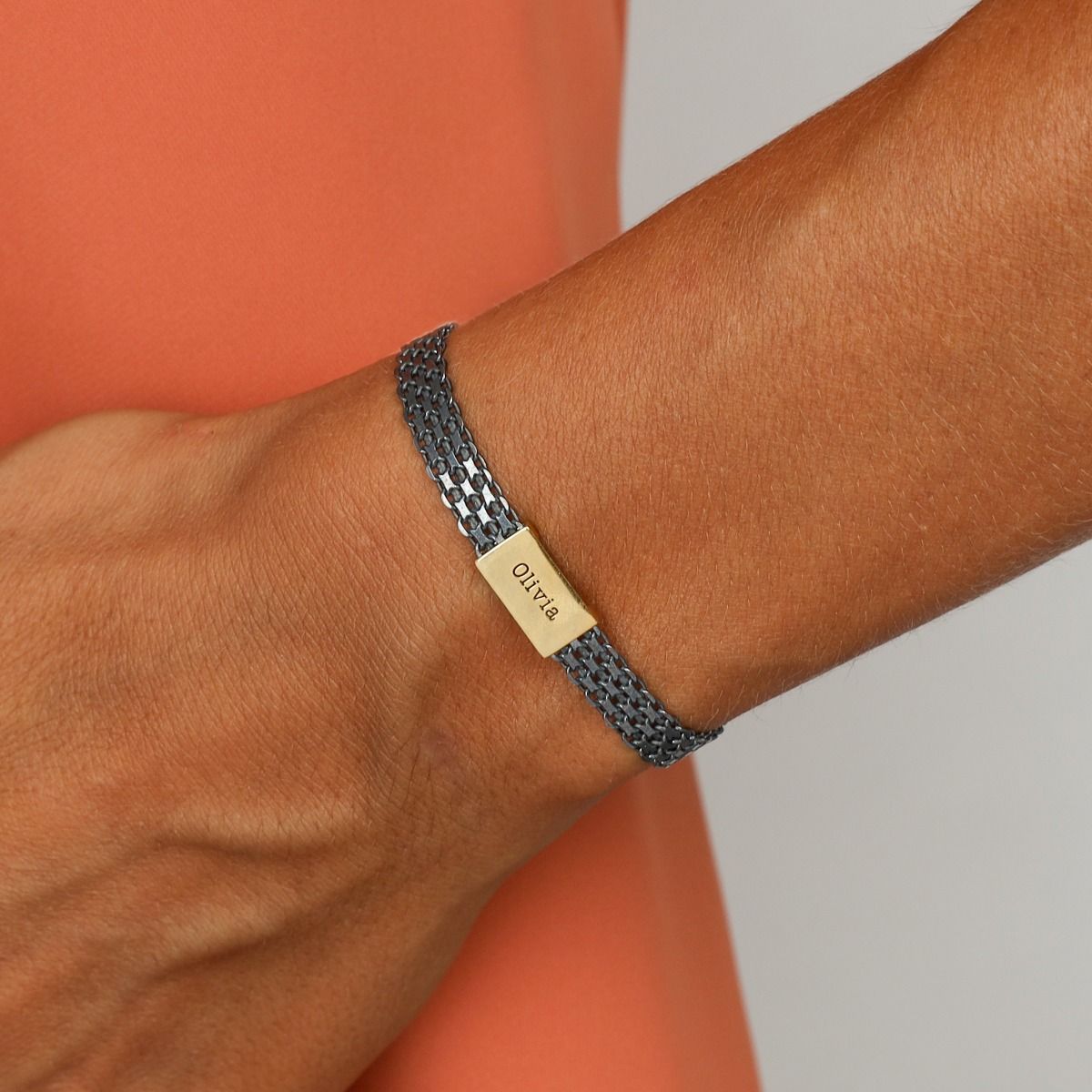 Milanese Chain Name Bracelet [Dark Sterling Silver / 18K Gold Plated]
