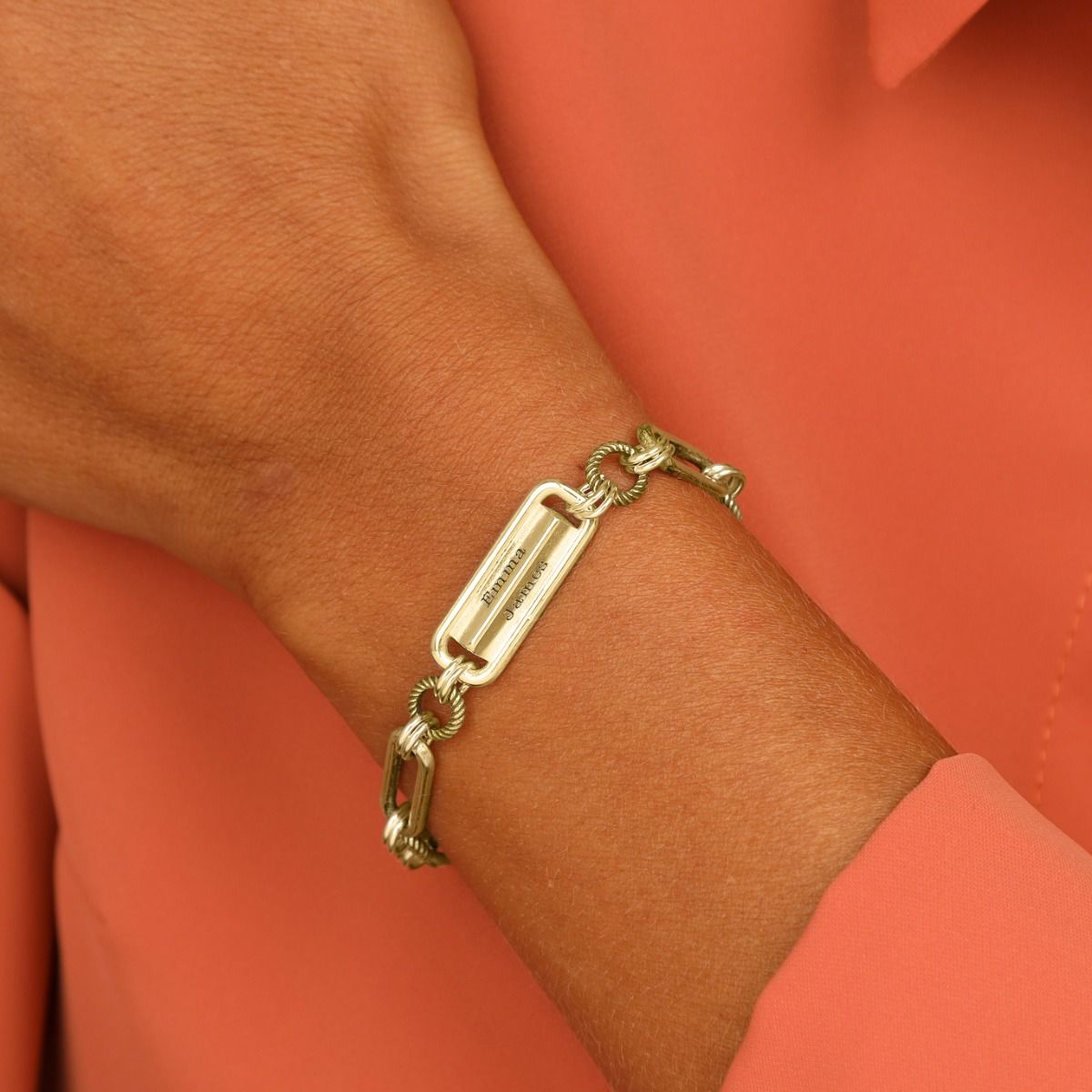 Engravable Bar Amy Chain Bracelet [18K Gold Vermeil]