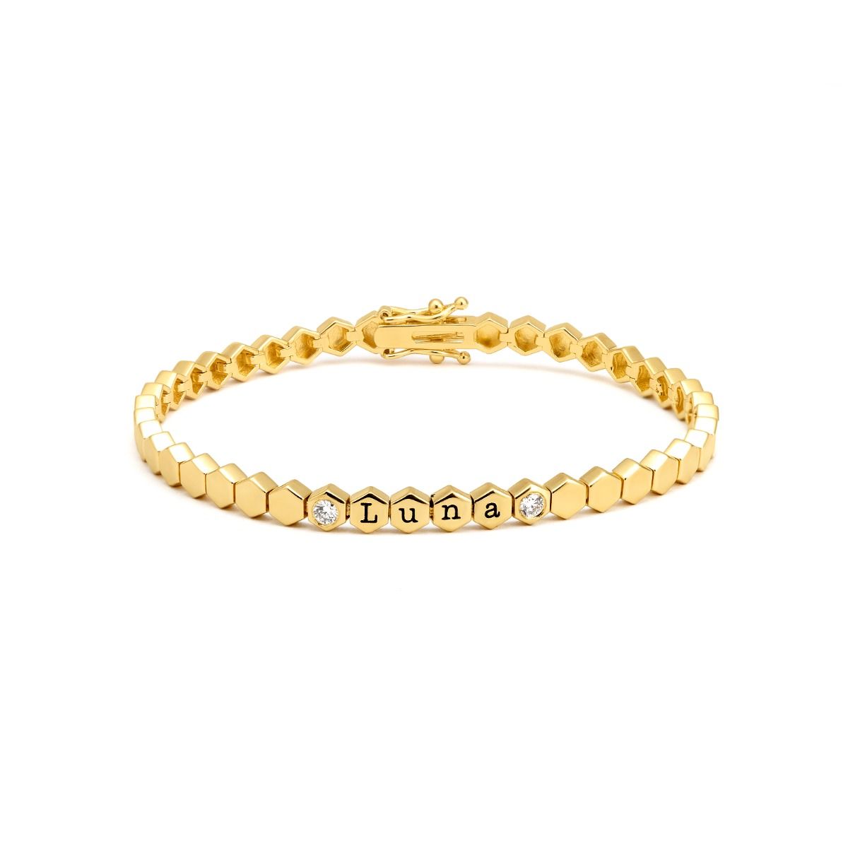 Bracelet à Initiales Mia Tennis Hexagone avec Diamants [Vermeil 18ct]