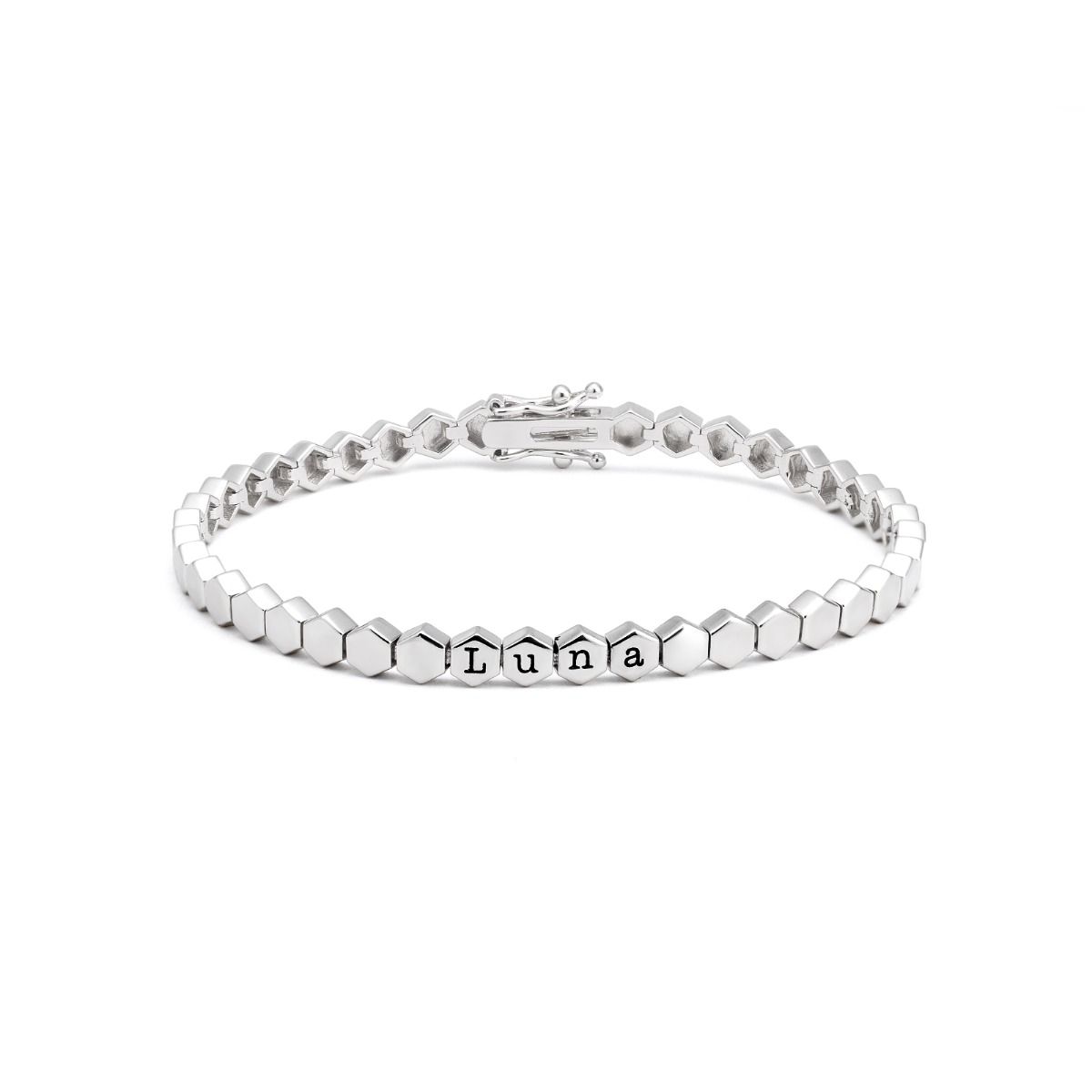 Bracelet à Initiales Mia Tennis Hexagone [Argent 925]