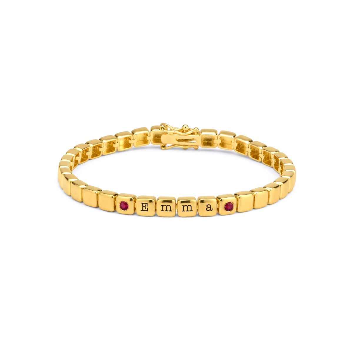 Bracelet à Initiales Mia Tennis Cubique avec Pierres précieuses [Vermeil 18ct]