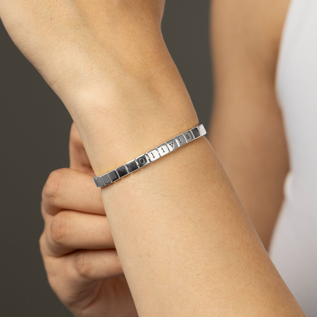 Bracelet à Initiales Mia Tennis Carré [Argent 925]