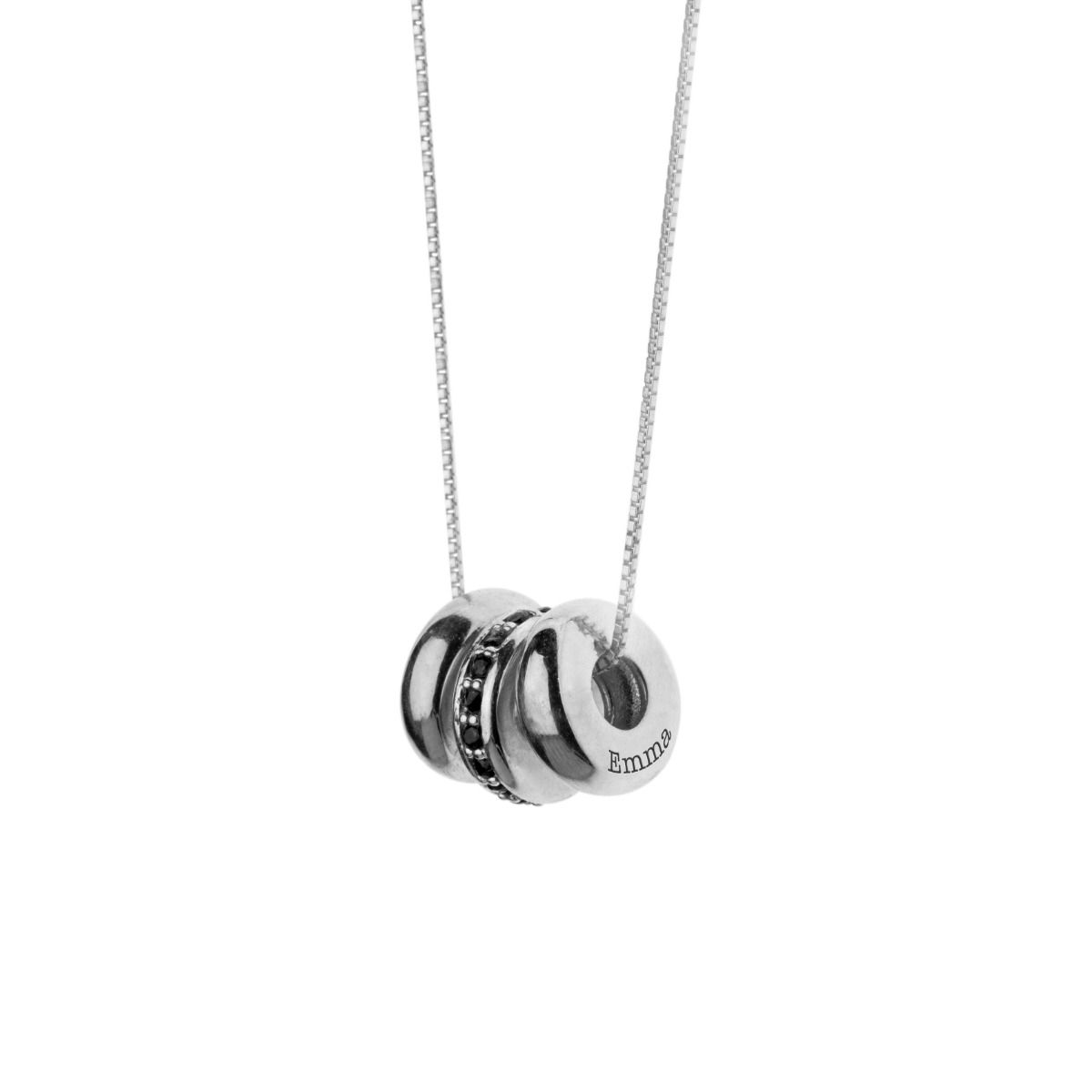 Family Charms Name Necklace - Black Crystals [Sterling Silver]