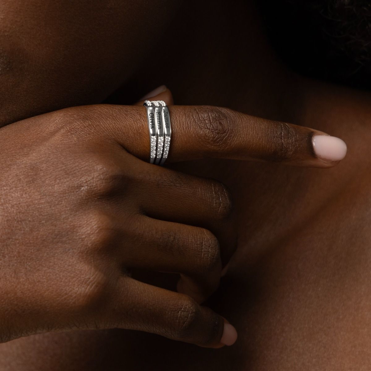 Starlight Name Diamond Ring Stack [Sterling Silver]